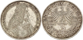 Germany. BRD. 5 Mark - Türkenlouis. 1955 G. XF. Cleaned. AKS 212. J. 390. 11,2 g.