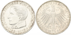 Germany. BRD. 5 Mark - Eichendorff. 1957 J. XF. Cleaned. J. 391. 11,3 g.