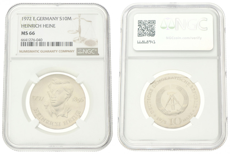 Germany. DDR. 10 Mark - Heinrich Heine. 1972. MS 66. NGC Graded: 6641276-040. 17...