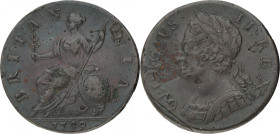 Great Britain. George II. ½ Penny. 1749. Deep scratch on obverse. S 3719. 10,08 g. VF +.