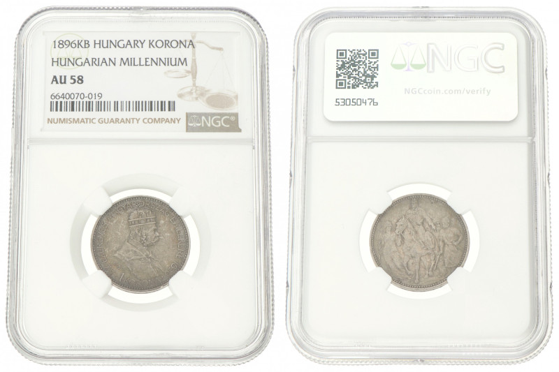 Hungary. Francis Joseph I. 1 Korona. 1896 KB. AU 58. NGC Graded: 6640070-019. 5 ...