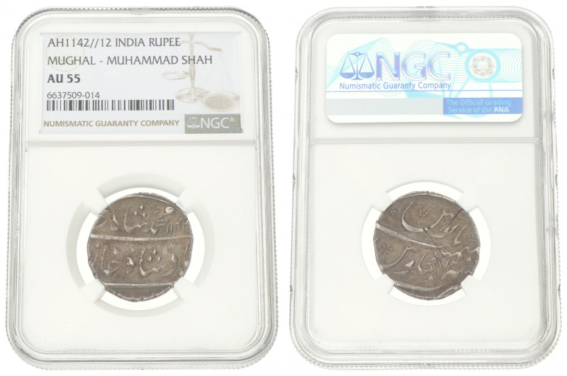 India. Moghul empire. Muhammad Shah. Rupee. AH 1142. AU 55. NGC graded: 6637509-...