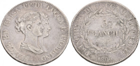 Italian states. Lucca. Felice & Elisa. 5 Franchi. 1806. VF +. KM 24. 24,6 g.