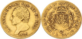 Italian states. Sardinia. Carlos Felice. 20 Lire. 1826 L. VF. 6,4 g.