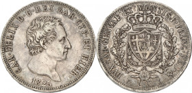 Italian states. Sardinia. Carlo Felice. 5 Lire. 1825 P. VF +. KM 116. 24,8 g.