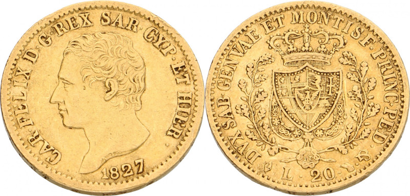 Italian states. Sardinia. Carlo Felice. 20 Lire. 1827 L. VF +. 6,4 g.