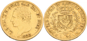 Italian states. Sardinia. Carlo Felice. 20 Lire. 1827 L. VF +. 6,4 g.