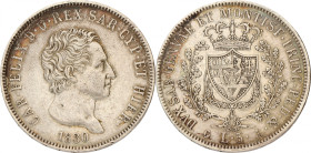 Italian states. Kingdom of Sardinia. Carlo Felice. 5 Lire. 1830 P. VF +. Cleaned. 24,95 g.