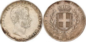 Italian states. Kingdom of Sardinia. Carlos Alberto. 5 Lire. 1842 P. VF / XF. 24,80 g.