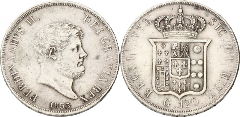 Italian states. Kingdom of Sicily. Ferdinand II. 120 Grani. 1853. VF / XF. Clean...