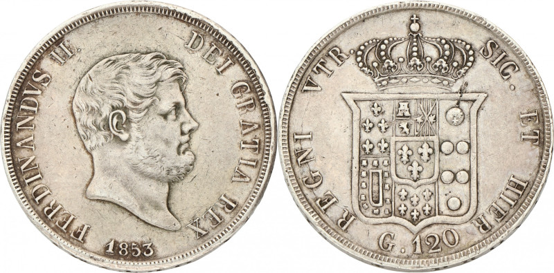 Italian states. Kingdom of Sicily. Ferdinando II. 120 Grana. 1853. Zeer Fraai +....