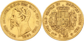 Italy. Kingdom. Vittorio Emanuele. 20 Lire. 1850 B. VF +. 6,3 g.