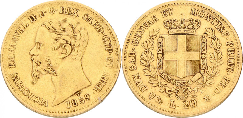 Italy. Kingdom. Vittorio Emanuelle. 20 Lire. 1859 P. VF. 6,3 g.