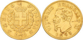 Italy. Kingdom. Vittorio Emanuele. 10 Lire. 1863. VF -. Cleaned. 3,2 g.
