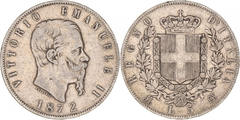 Italy. Victor Emmanuel II. 5 Lire. 1872. VF +. KM. 8. 24,8 g.