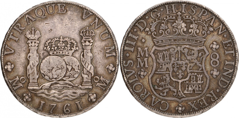 Mexico. Spanish colony. Charles III. 8 Reales. 1761 MM. VF +. 26,93 g.