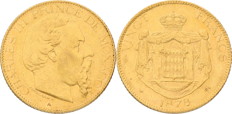 Monaco. Charles III. 20 Francs. 1878. XF. KM# 98. 6,46 g.