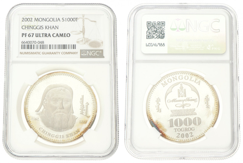 Mongolia. 1000 Tögrög - Chinggis Khan. 2002. PF 67 Ultra Cameo. NGC Graded: 6640...