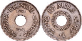 Palastine. 10 Mils. 1934. VF +. KM. 5. 6.4 g.