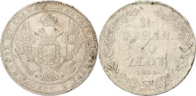 Poland. Russian partition. Nicholas I. 10 Złotych - 1½ Roubles. 1835. VF +. Scratched. Ex mounted?. 31,17 g.