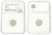 Russian Empire. Nicholas II. 10 Kopecks. 1915 BC. MS 64. NGC Graded: 6640070-046. 0,9 g.