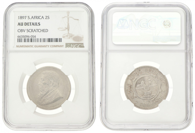 South Africa. Z.A.R. 2 Shilling. 1897. AU Details. NGC graded: 6635096-054. Obv....