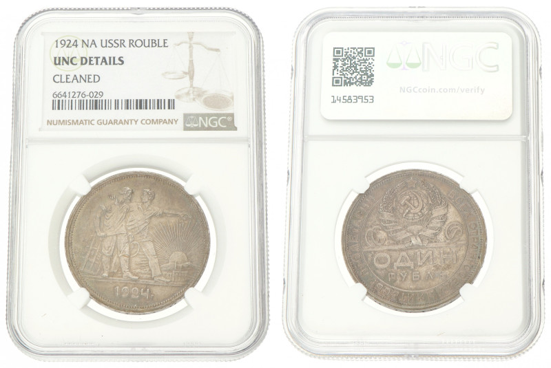 Soviet Union. 1 Rouble. 1924 NA. UNC details. NGC Graded: 6641276-029 Cleaned. 2...
