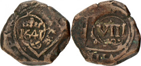 Spain. Philips IV. 8 Maradevis. 1641. Countermarked. 6,4 g. F +.