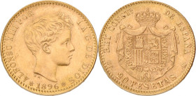 Spain. Alfons XIII. 20 Pesetas. 1896 (19 - 62) MPM. XF. KM# 709. 6,45 g.