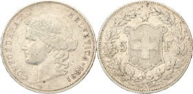 Switzerland. 5 Francs. 1891 B. VF. 24,90 g.