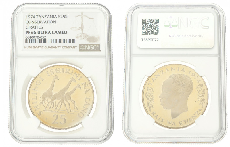 Tanzania. 25 Shilingi - Conservation. 1974. PF 66 Ultra Cameo. NGC Graded: 66400...