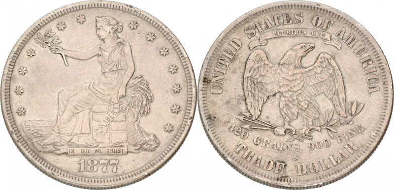 USA. Trade Dollar. 1877 S. VF / XF. Cleaned. 27,2 g.