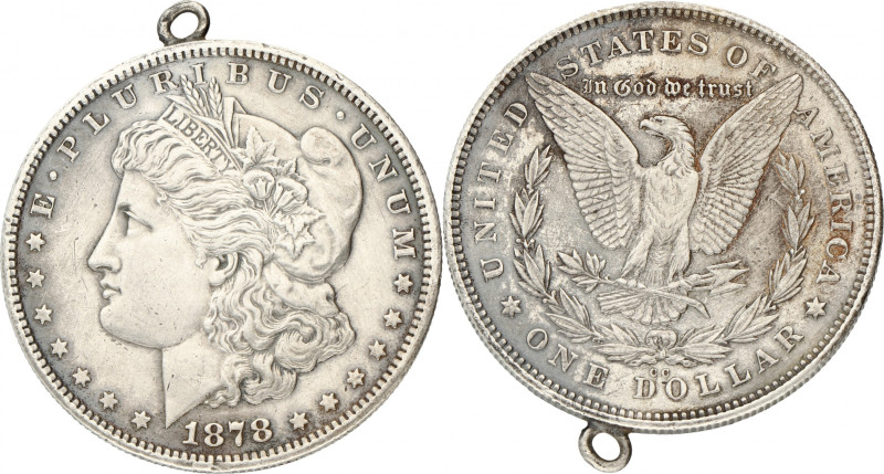 USA. 1 Morgan Dollar. 1878 CC. XF +. Mounted with loop. 26,78 g.