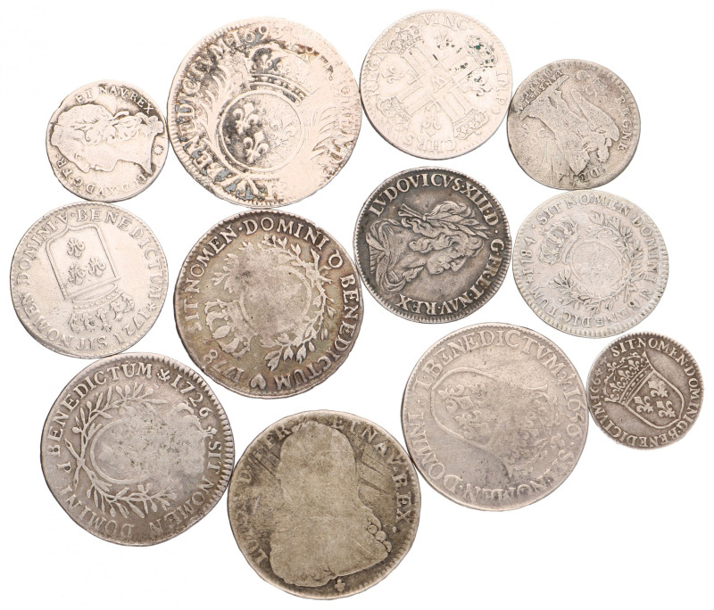 France. Lot (12) Mixed Coins. F - VF. 17th 18th Century. 104,3 g.