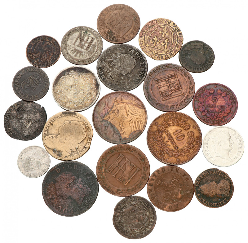 France. Lot (21) Mixed Coins. F - VF. 18th & 19th Century. 120,06 g.