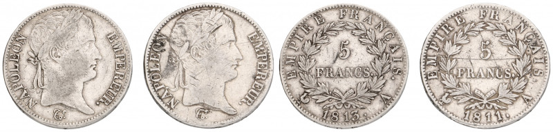 France. Napoleon. Lot (2) 5 Francs. VF - XF. 19th Century. 49,5 g.