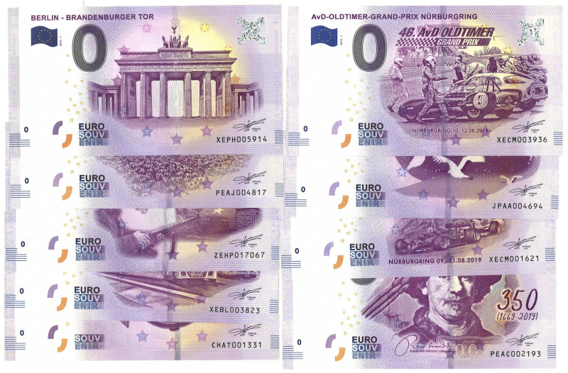 Europe. lot 9 Banknotes. Souvenir Banknote. Type 2018/2019. - UNC. UNC.