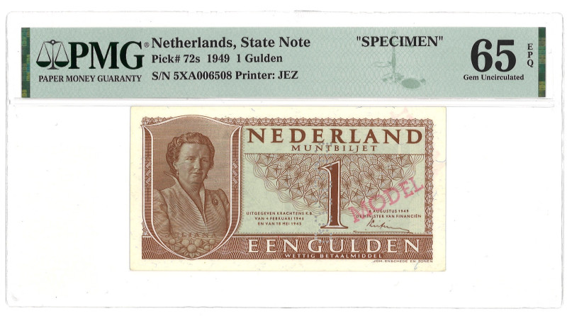 Nederland. 1 Gulden. Bankbiljet. Type 1949. Type Specimen. - PMG 65EPQ (AV / Pic...