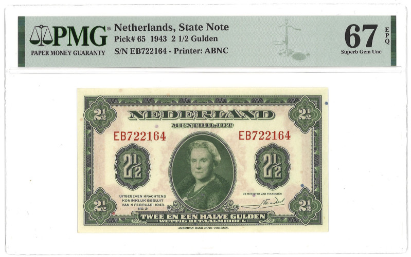 Nederland. 2,50 Gulden. Bankbiljet. Type 1943. - PMG 67EPQ (AV / Pick / Plomp. P...