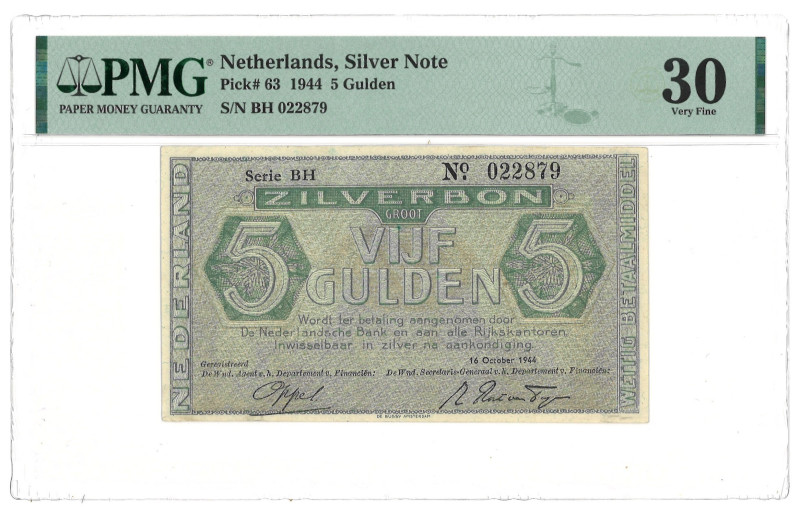 Nederland. 5 Gulden. Zilverbon. Type 1944. - PMG 30 (AV / Pick / Plomp. Pick# 63...