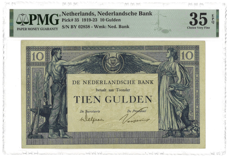 Nederland. 10 Gulden. Bankbiljet. Type 1921. - PMG 35EPQ (AV / Pick / Plomp. Pic...