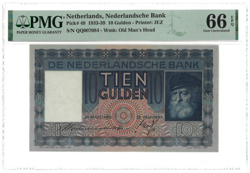 Nederland. 10 Gulden. Bankbiljet. Type 1939 - PMG 66 EPQ (AV / Pick / Plomp. Pic...