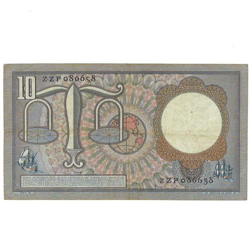 Nederland. 10 Gulden. Bankbiljet. Type 1953. Type Z-Serie. - Zeer Fraai. Serienu...