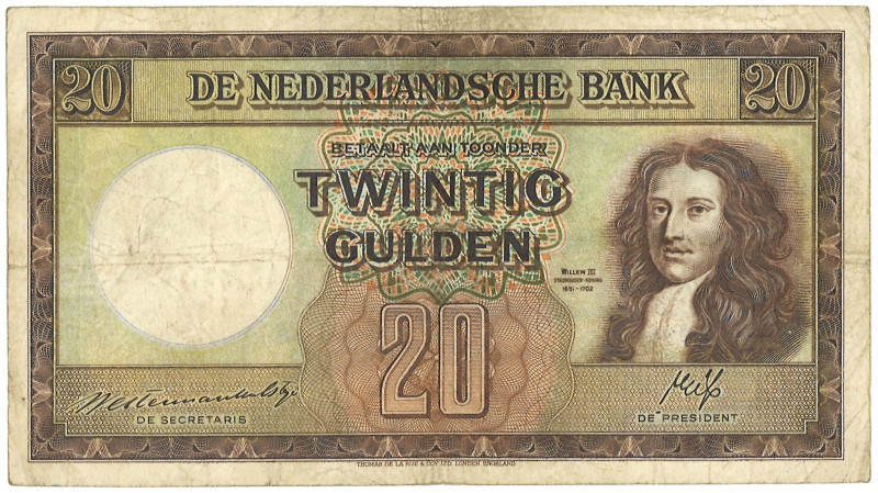 Nederland. 20 Gulden. Bankbiljet. Type 1945. - Zeer Fraai. (Alm. 59-1). - Zeer F...