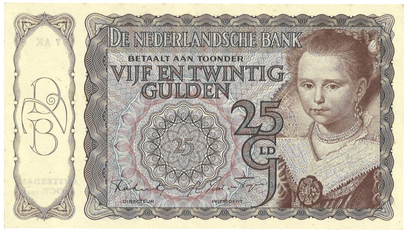 Nederland. 25 Gulden. Bankbiljet. Type 1943. - Prachtig +. Prachtig +.