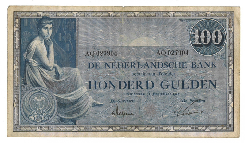 Nederland. 100 Gulden. Bankbiljet. Type 1924. Type Grietje Seel. - Zeer Fraai. Z...