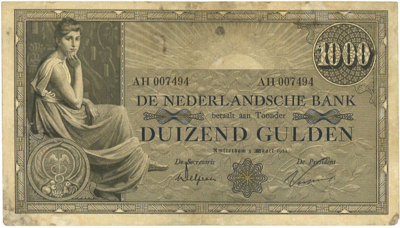 Nederland. 1000 Gulden. Bankbiljet. Type 1921. Type Grietje Seel. - Zeer Fraai -...