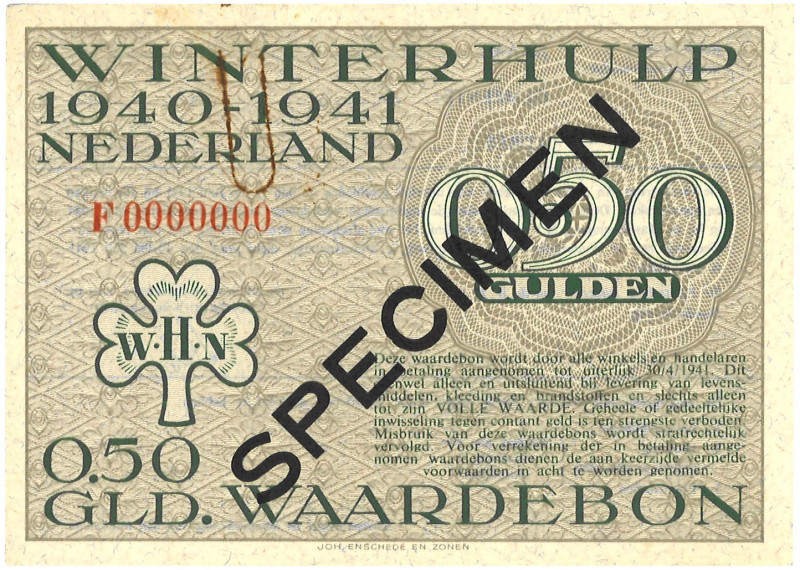 Nederland. 0,50 Gulden. Specimen. Type 1940/1941. Type Winterhulp. - Zeer Fraai....