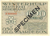 Nederland. 0,50 Gulden. Specimen. Type 1940/1941. Type Winterhulp. - Zeer Fraai. Zeer Fraai.