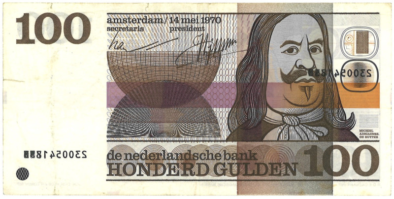 Nederland. 100 Gulden. Misdruk. Type 1970. - Zeer Fraai. Serienummer op voorzijd...